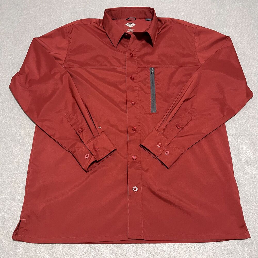Dickies Shirt Men Large Red Rust Zipper Pocket Flex Performance Durable Workwear